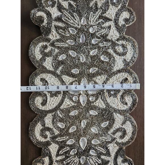Pier 1 Imports Beaded Table Runner Silver White 39x12" Wedding Holiday Winter - Picture 4 of 5